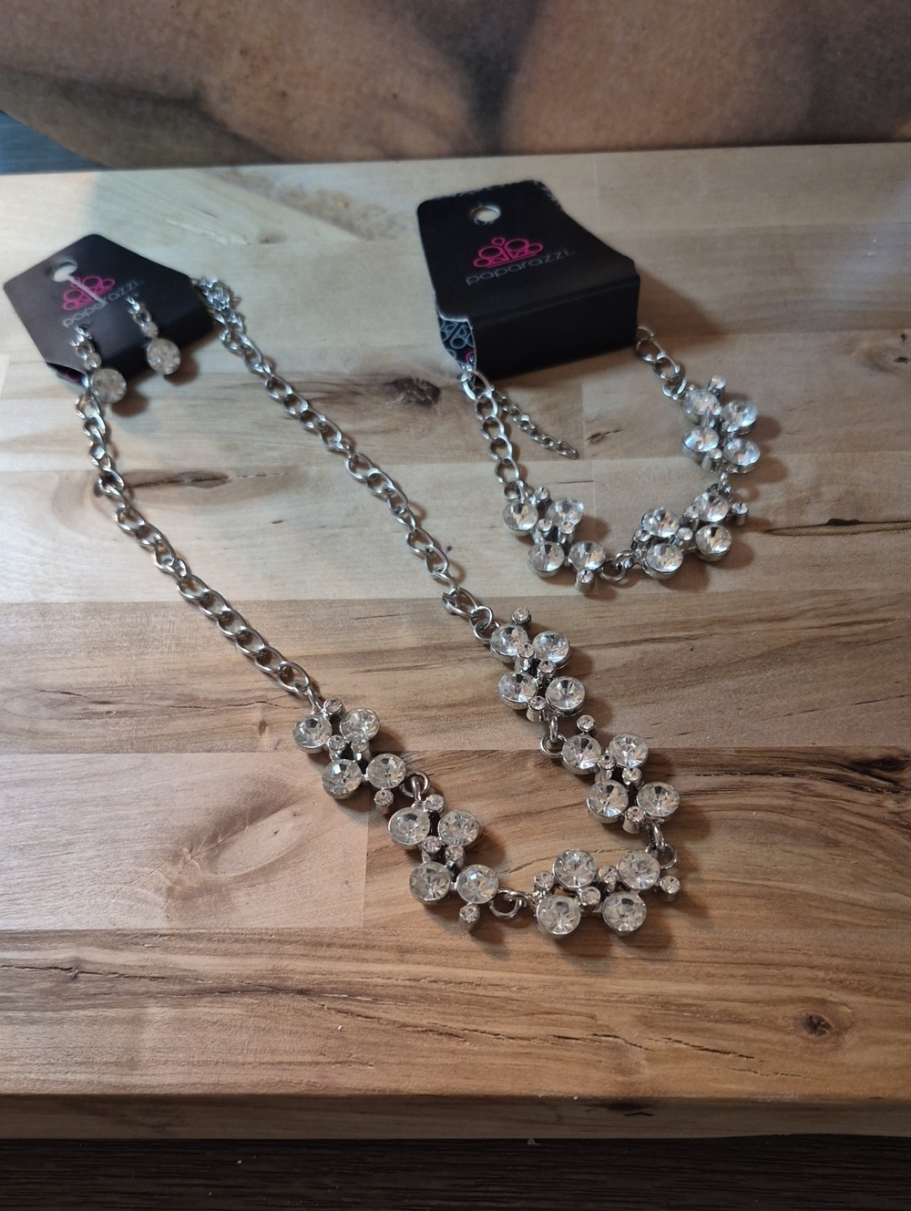 paparazzi Silver Crystal Floral Necklace and Bracelet Set